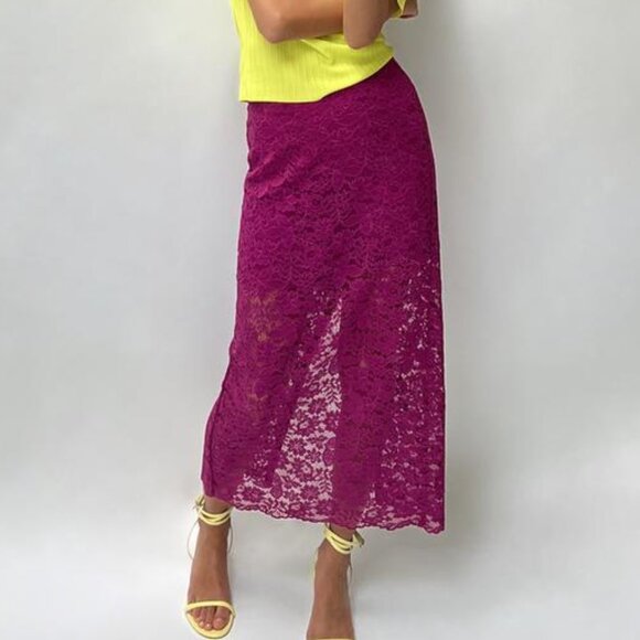 NWT FUCHSIA LACE MIDI SKIRT - Picture 3 of 8